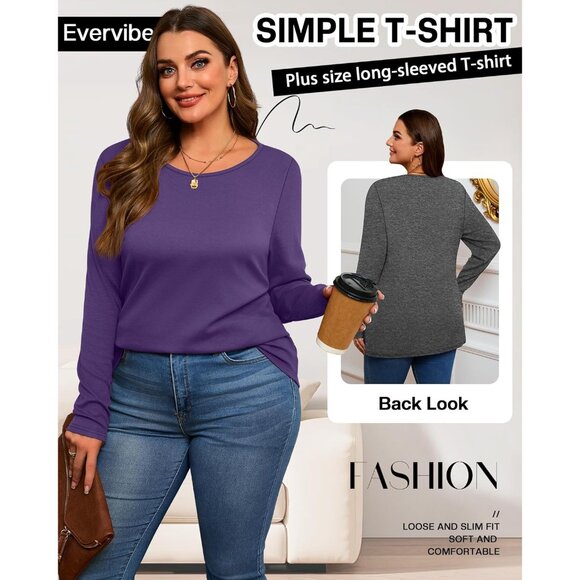 3 Pack Women's Plus Size Cotton Long Sleeve Tops Casual Blouses - Picture 5 of 6